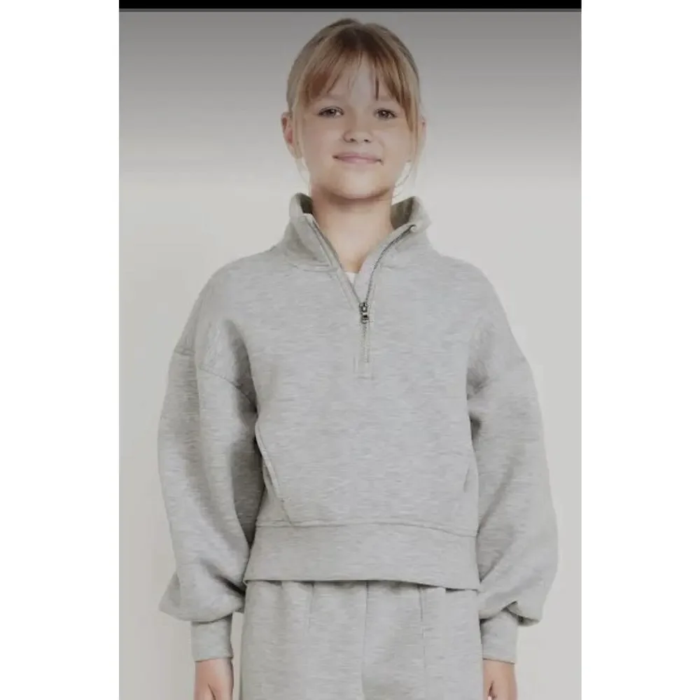 Old Navy Girls XS 5 Bounce Fleece Half Zip Pullover Sweatshirt Gray Crop NWT